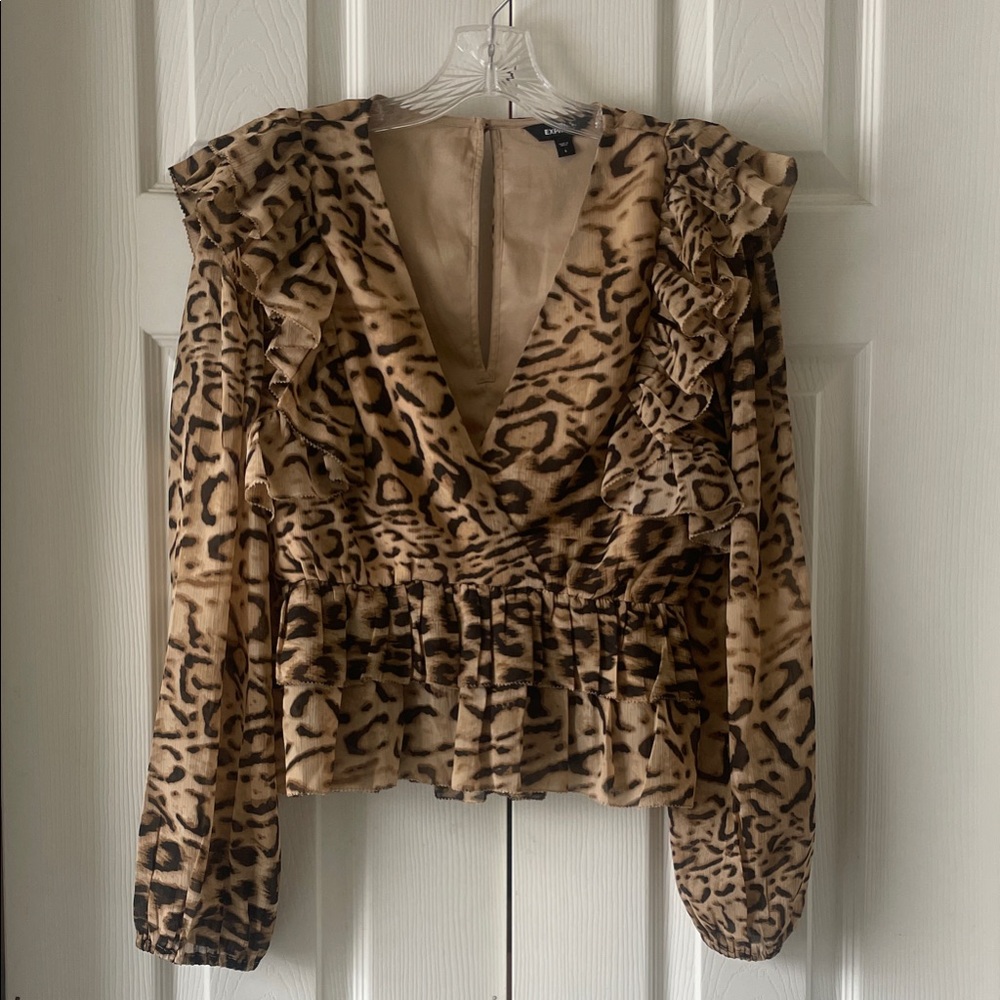 Express Leopard Animal Print Ruffle Blouse Size Small
